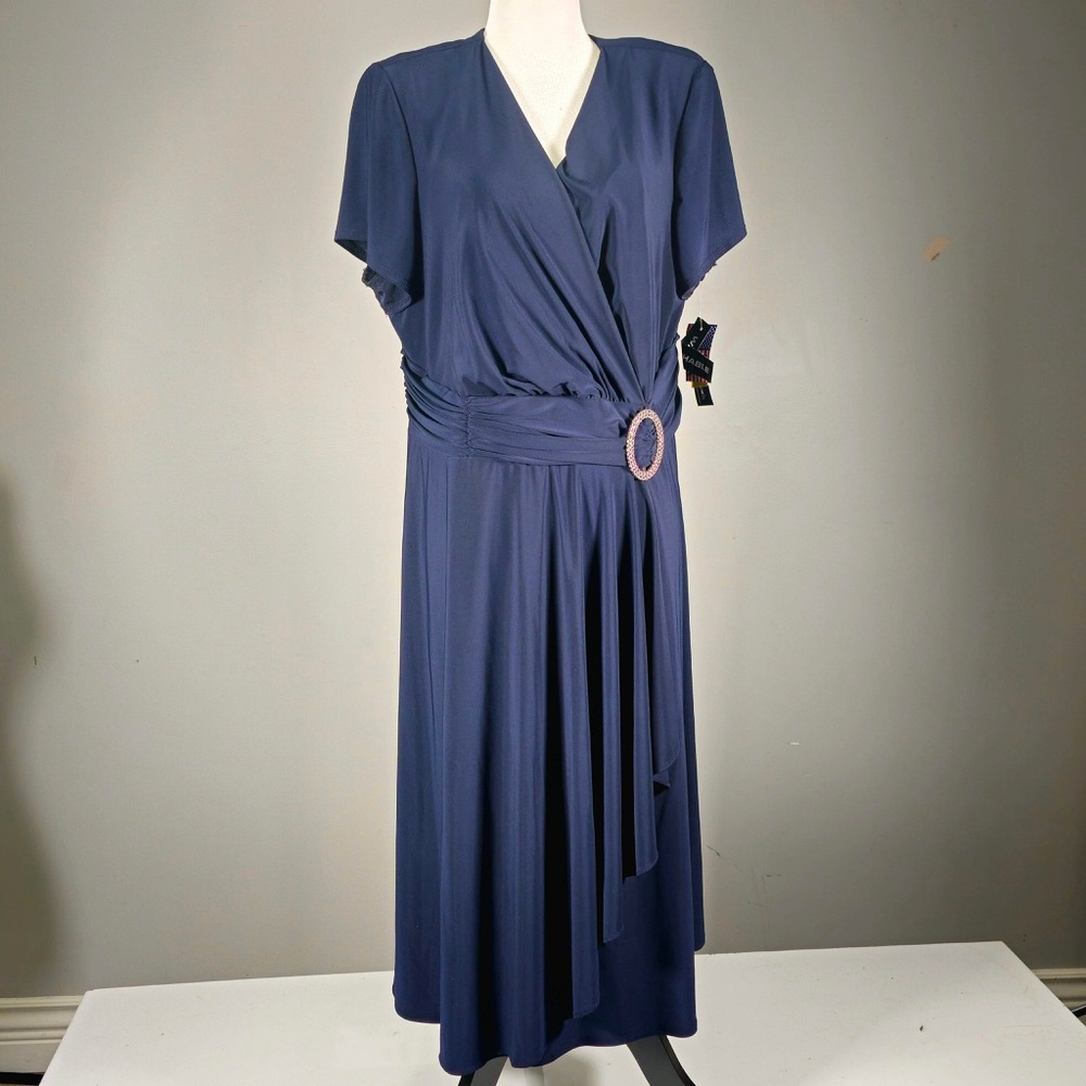 NWT Navy Wrap Midi Dress with Crystal  Accent
